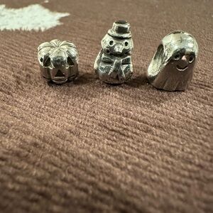 PANDORA Silver Charms Set. Pumpkin ghost and snowman.